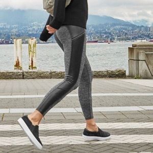Athleta Faux Leather leggings with side pockets.